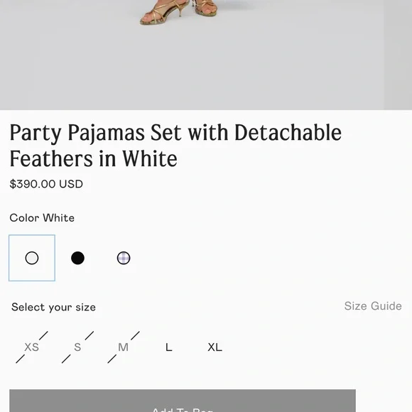Sleeper Party Pajamas Set with Detachable Feathers in White